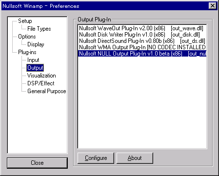 WinAmp Null out Plug-in